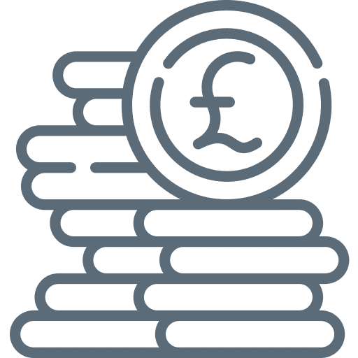 Stack of golden coins with pound sterling visible on demo page to indicate fair and fixed pricing plans